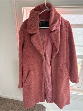 Lucky Brand Rose-Pink Teddy Coat with Lapel Collar